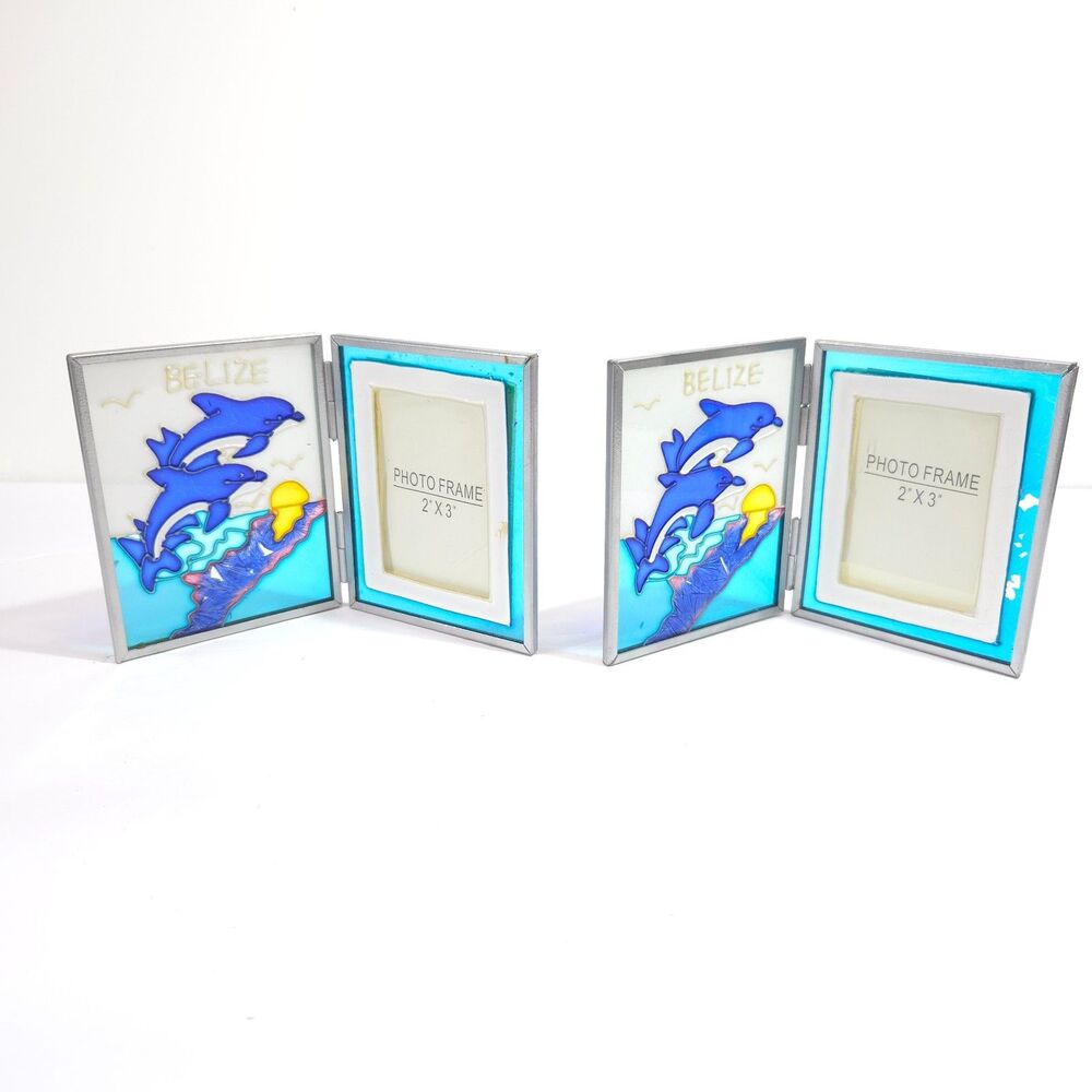 Belize Dolphin Stained Glass Double Hinged Photo Frame 2x3 Lot of 2